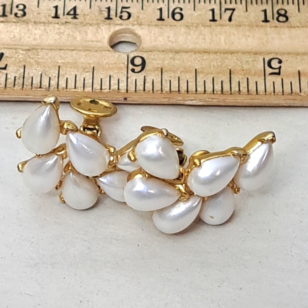 Crown Trafari Elegant Gold and Pearl Drop Earrings signed vintage